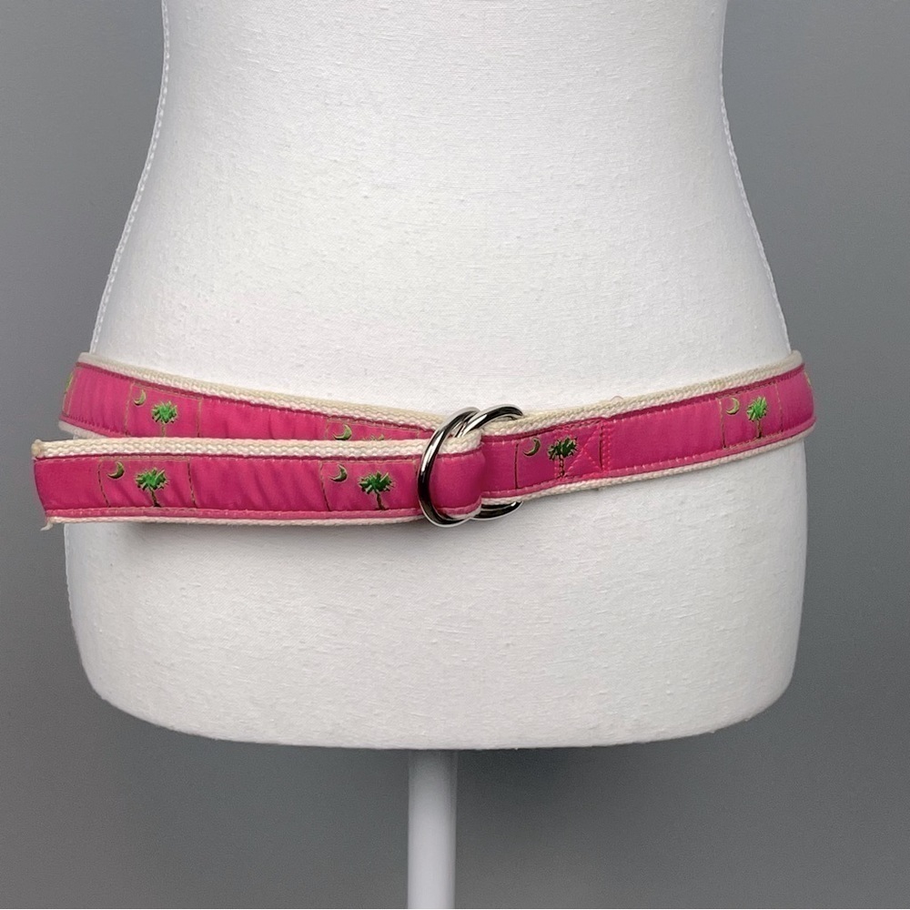 Moon Shine pink & green canvas backed palmetto moon palm belt, large.